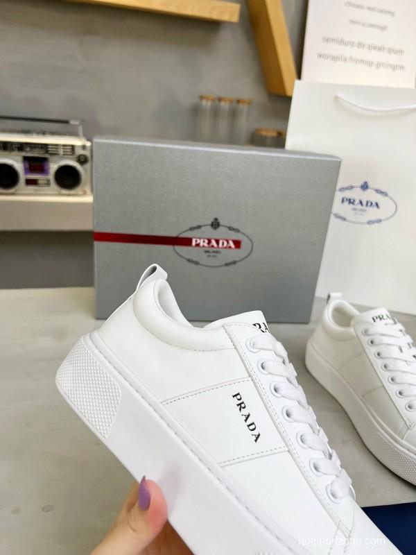 2024 Unisex Prada White Leather Sneakers MJ00310