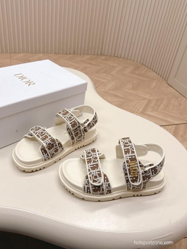 2025 Women Dior Brown Beige Canvas Sandals LY