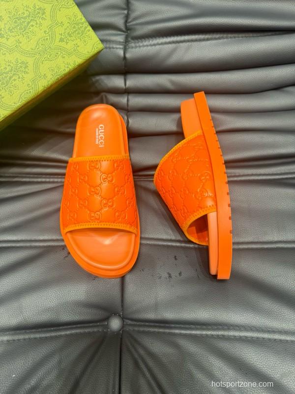 2024 Slippers Gucci Orange Rubber Slippers MJ00200