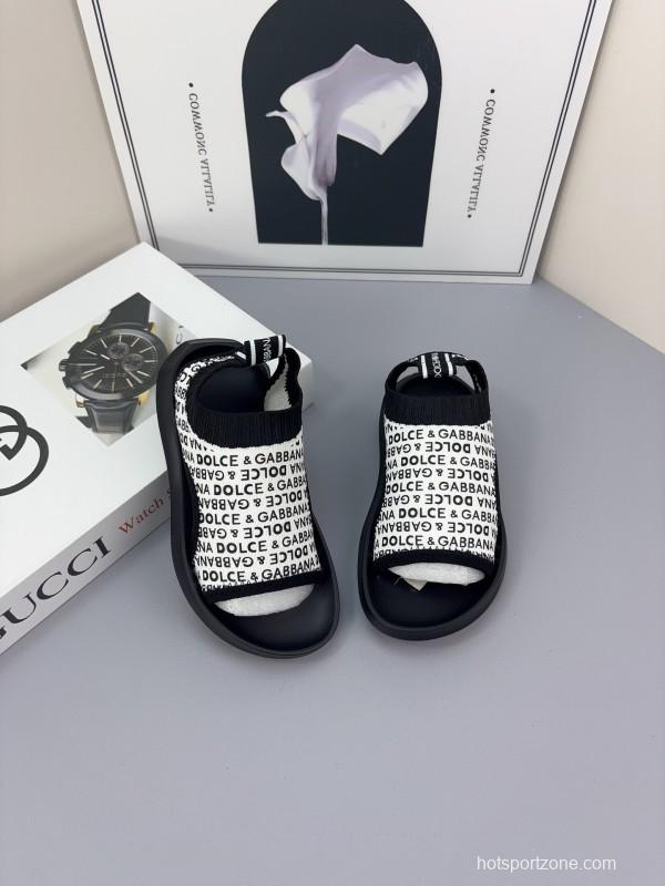 2025 Kids Dolce & Gabbana Black White Fabric Sandals