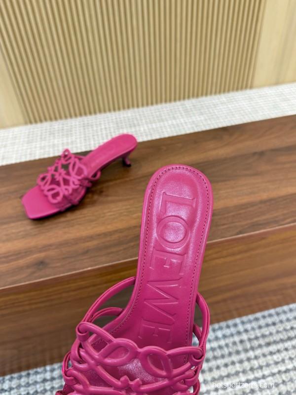 2025 Women Loewe Pink Leather Heeled Sandals LY00210