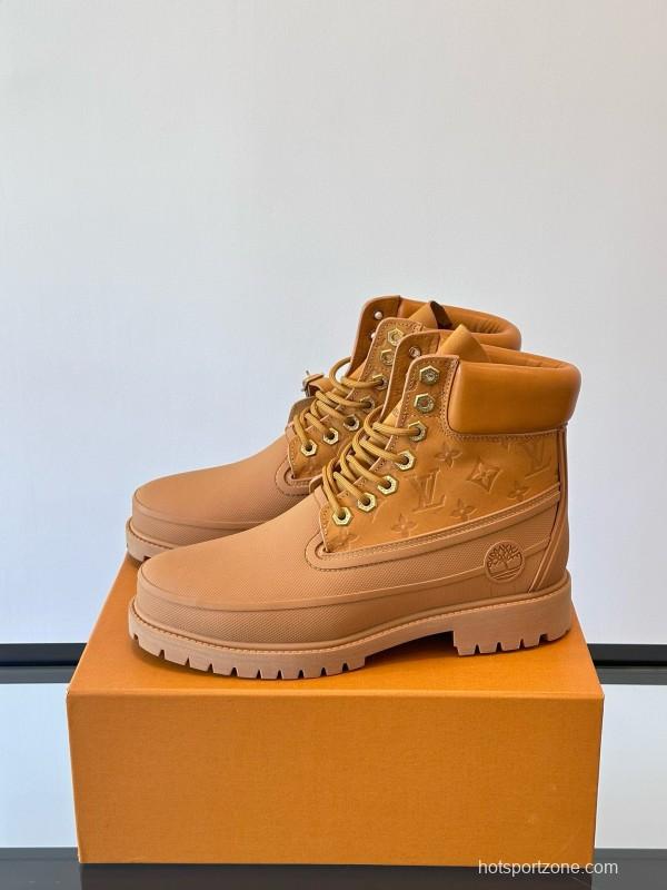 2024 Men Louis Vuitton Brown Leather Waterproof Work Boots MJ00390