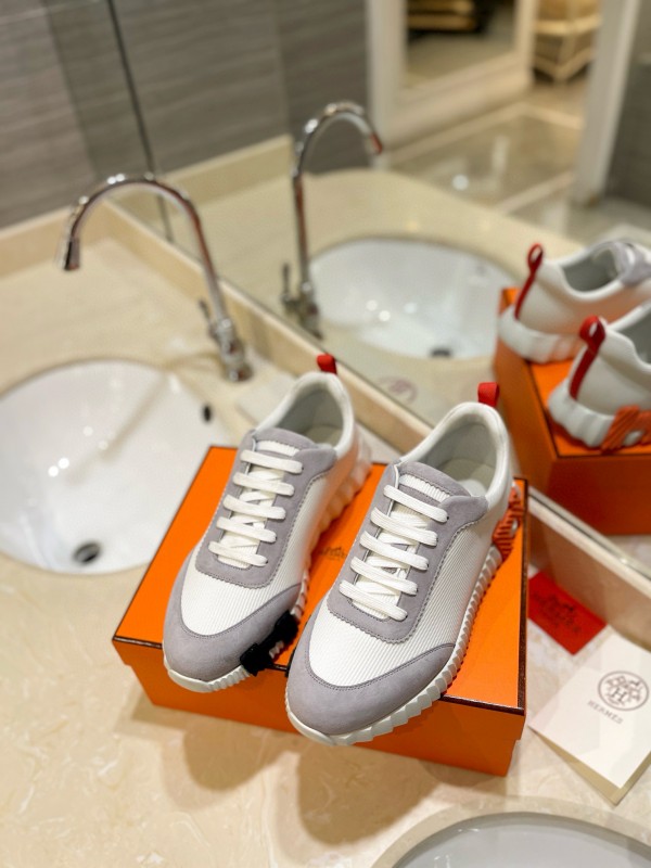 2024 Unisex Hermès White Beige Suede Rain Cloth Casual Sneakers MJ00320