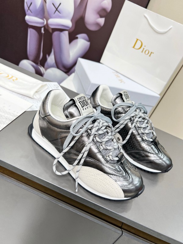 2025 Women Dior Silver Leather Suede Sneakers Christian Dior Paris KFY00310