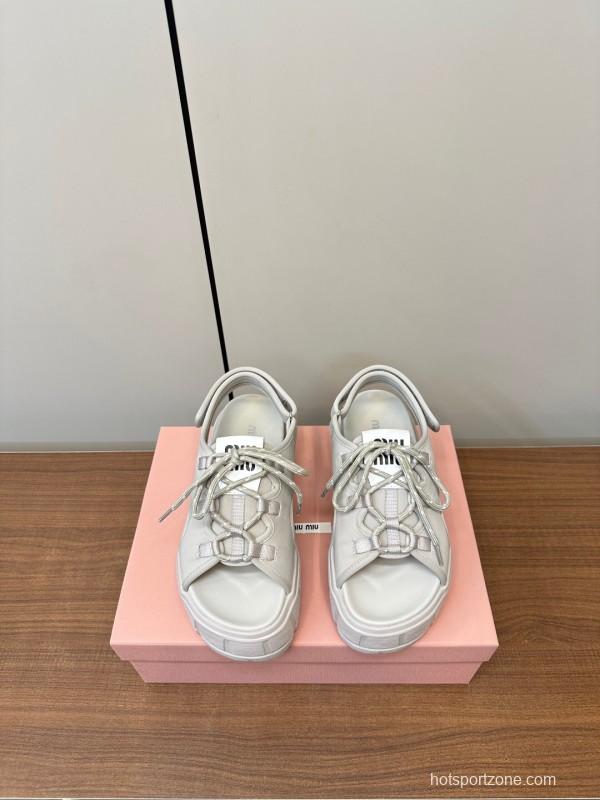2025 Women Miu Miu White Leather Sandals LY00240
