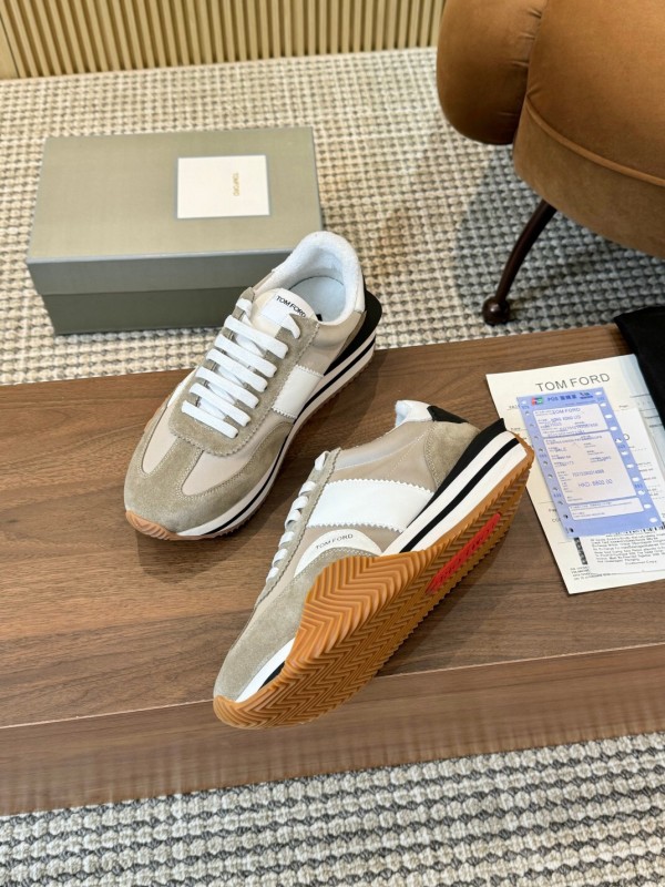 2025 Unisex TOM FORD White Grey Black Leather Suede Sneakers LY00360(F)/LY00370(M)