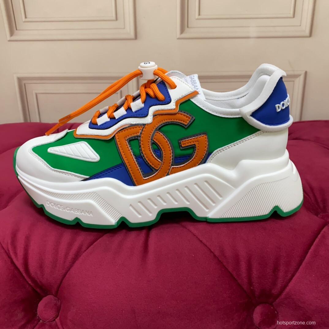 2025 Unisex Dolce & Gabbana Green Blue Orange Leather Lycra Sneakers DG