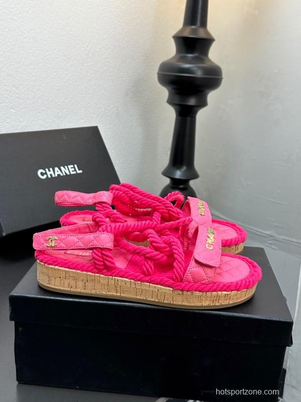 2025 Women Chanel Pink Fabric Rope Sandals LY00260