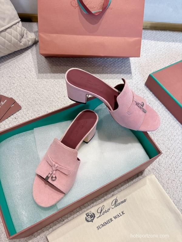 2025 Women LP Pink Suede Heeled Mules