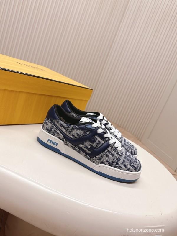 2025 Unisex Fendi Blue White Leather Canvas Plimsolls FF Vintage Design LY00350(F)/LY00360(M)