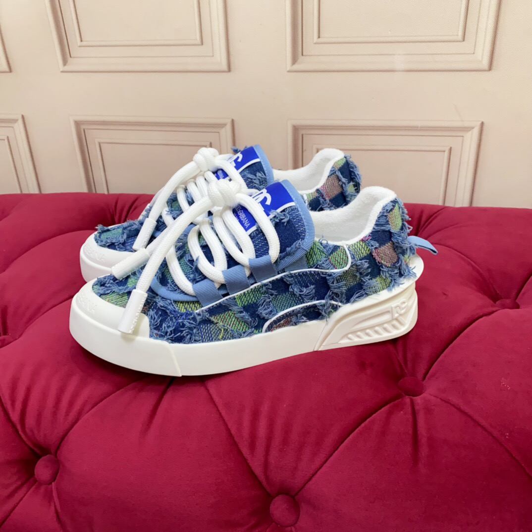2025 Unisex Dolce & Gabbana Blue Green Denim Fabric Sneakers