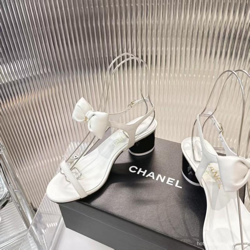 2025 Women Chanel White Leather Sandal Bow LY00260