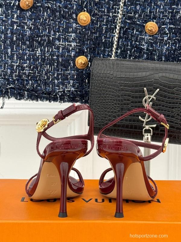 2025 Women Louis Vuitton Burgundy Leather Sandals