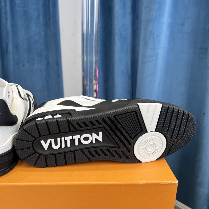 2025 Unisex Louis Vuitton White Black Leather Sneakers