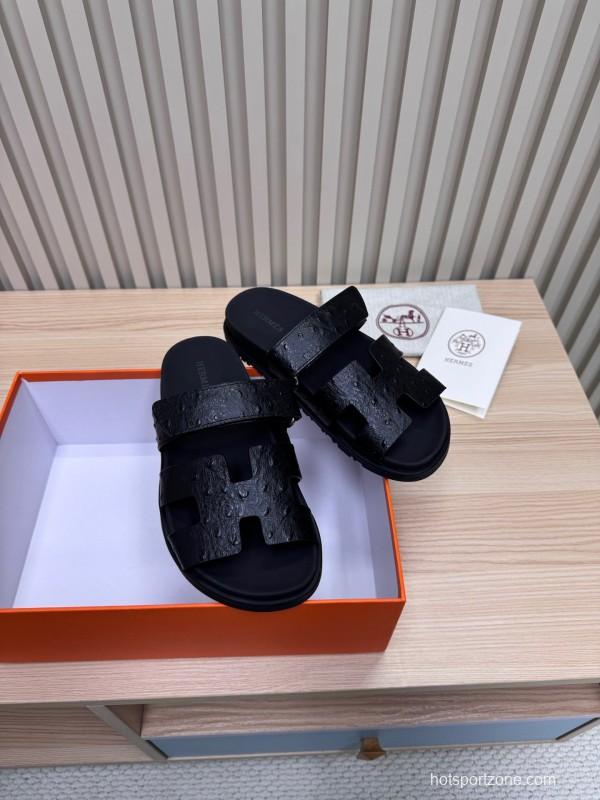 2025 Slippers Hermès Black Leather Slippers