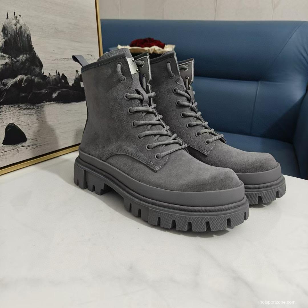 2024 Unisex Dolce & Gabbana Gray Suede Leather Chunky Boots