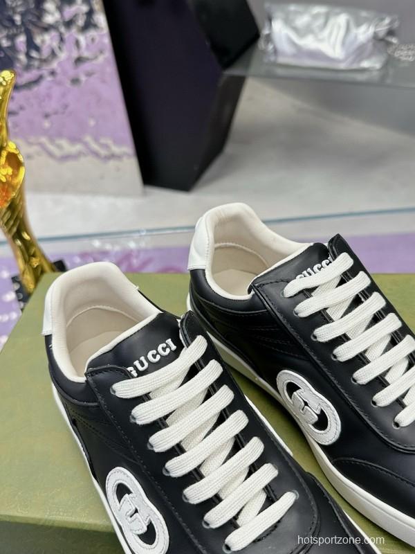 2024 Unisex Gucci Black White Leather Suede Sneakers MJ00310