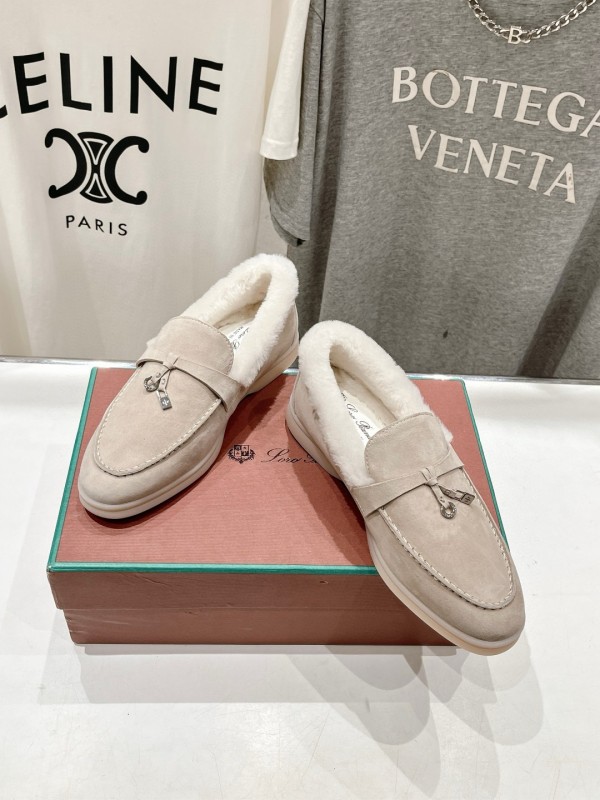2024 Women LP Beige Suede Shearling Loafers