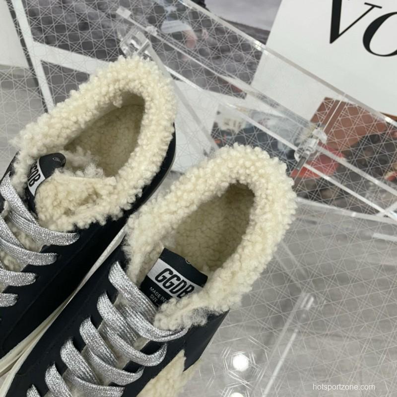 2025 Women GGDB Black Cream Shearling Leather Sneakers