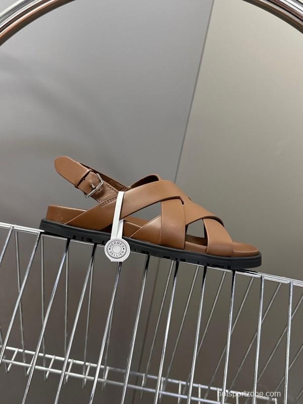 2025 Women Hermès Brown Leather Sandals