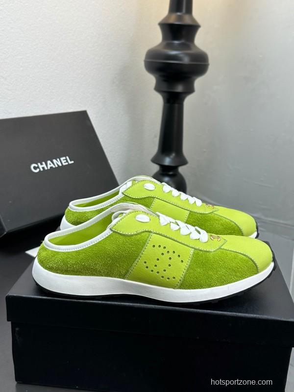 2025 Women CHANEL Green Suede Casual Sneakers Handmade For LY00360(F)
