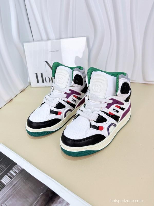 2024 Kids Gucci White Black Purple Green Leather Sneaker