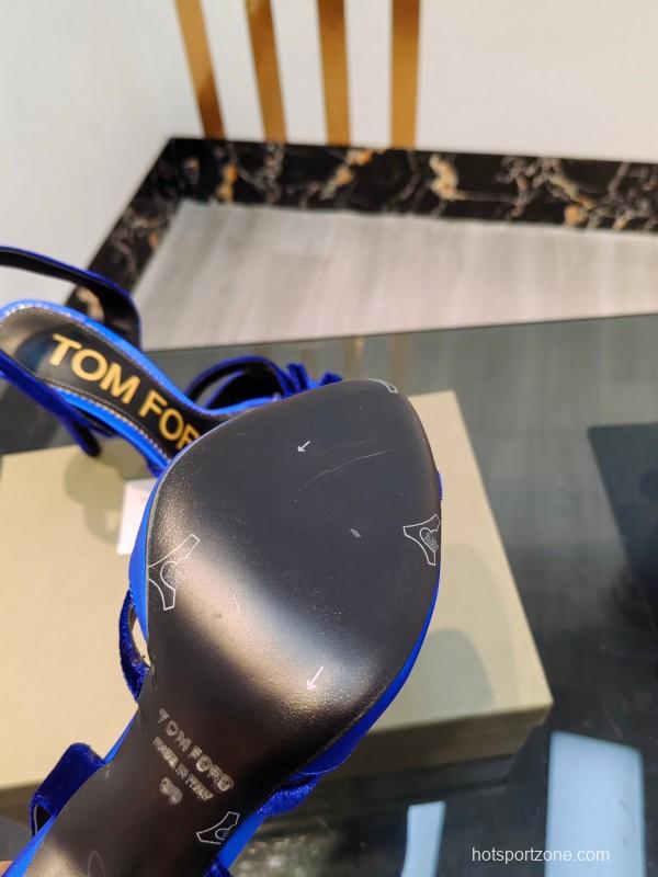 2025 Women TOM FORD Blue Velvet Satin High Heel Slingback KFY00300