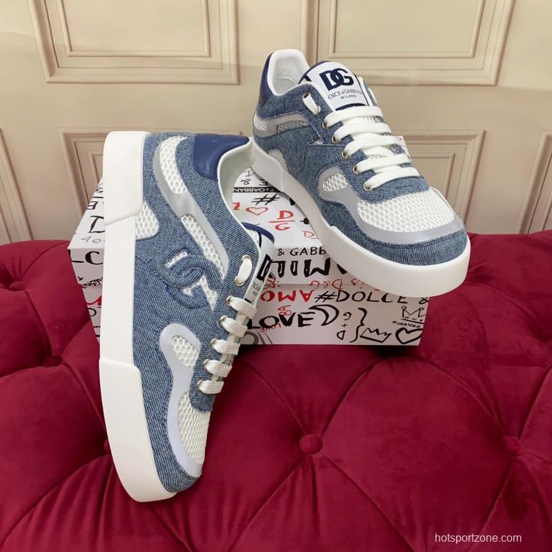 2025 Unisex Dolce & Gabbana Blue White Mesh Denim Sneakers