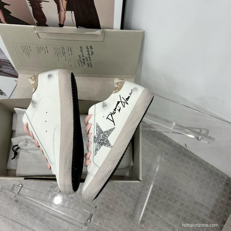 2025 Women GGDB White Pink Leather Suede Sneakers