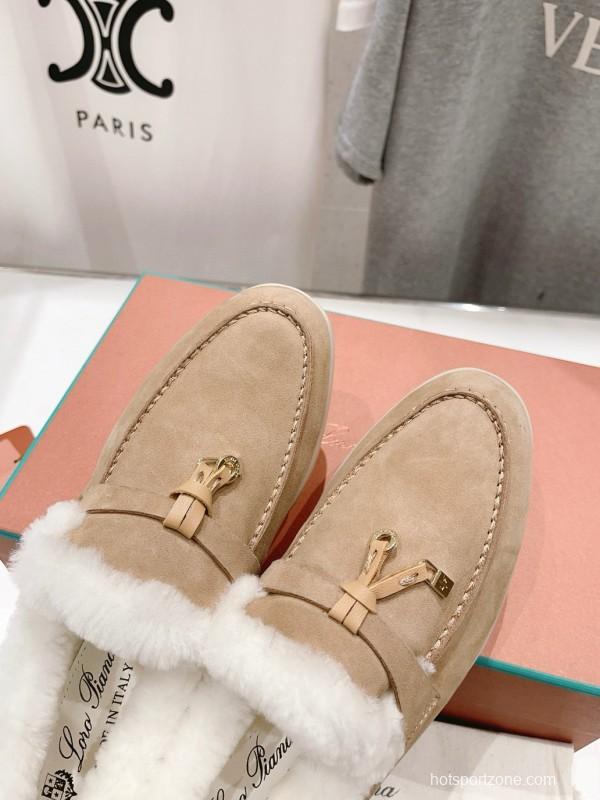 2024 Women Le Parmentier Beige Suede Shearling Loafers