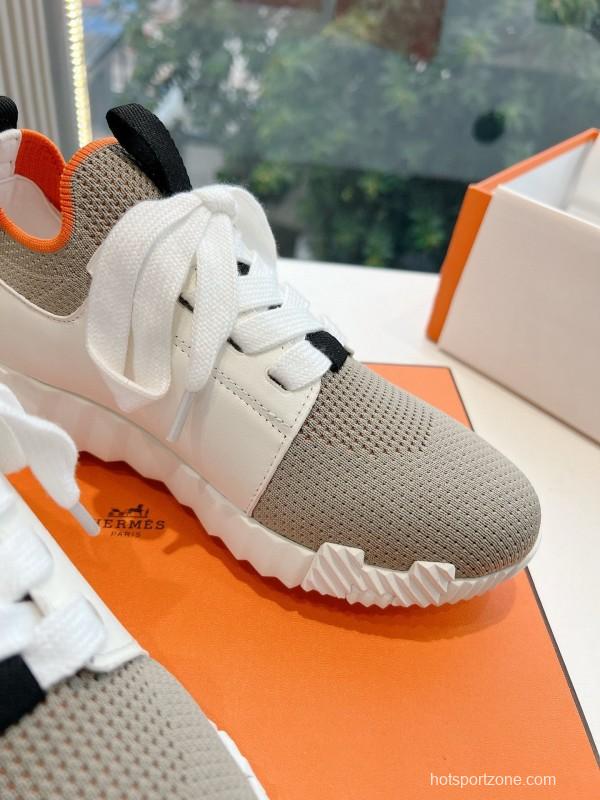 2024 Unisex Hermès Beige Orange Calfskin Suede Sneakers MJ00290(F/W)