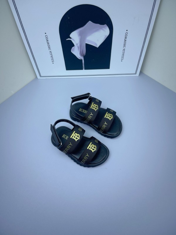 2025 Kids Burberry White Black Leather Sandals