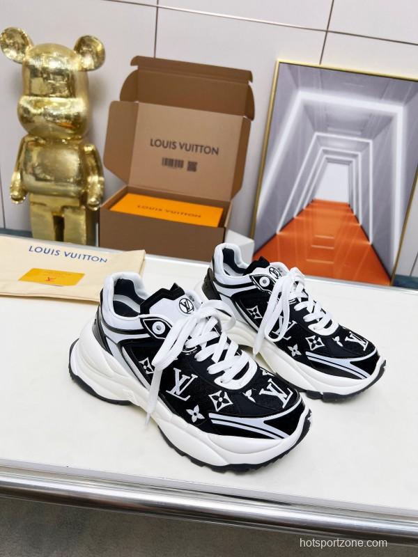 2025 Unisex Louis Vuitton Black White Fabric Leather Sneakers LY00340(F)/LY00341(M)