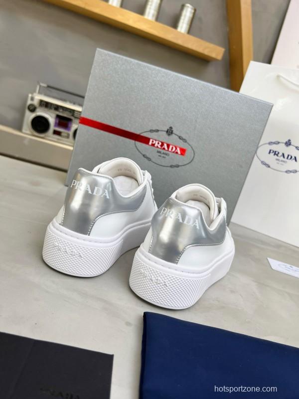 2024 Unisex Prada White Silver Leather Sneakers MJ00310