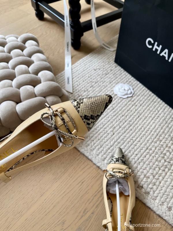 2025 Women Chanel Beige Snake Leather Heels KFY00320