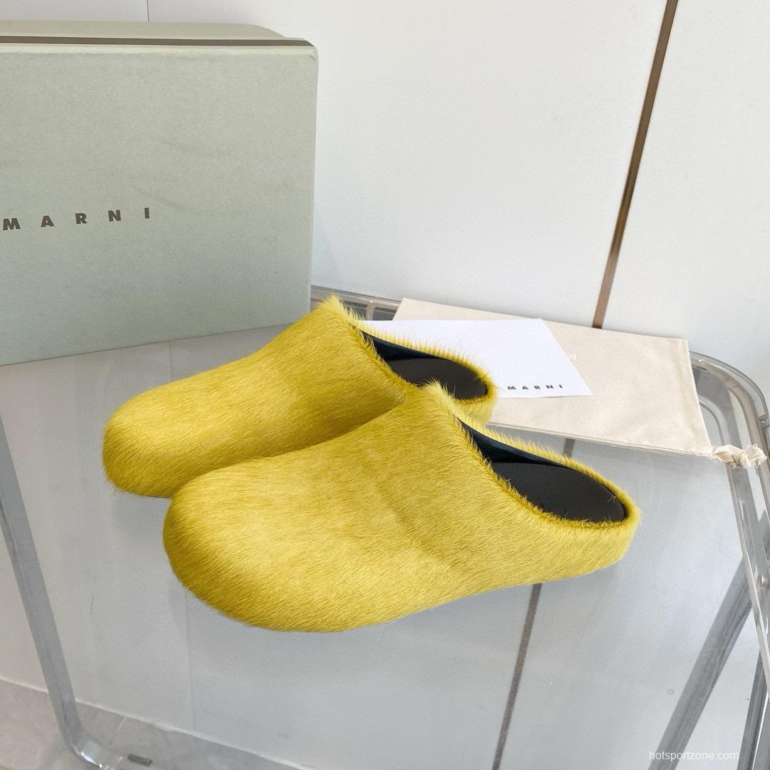 2024 Unisex Marni Yellow Horsehair Leather Mules MJ00320