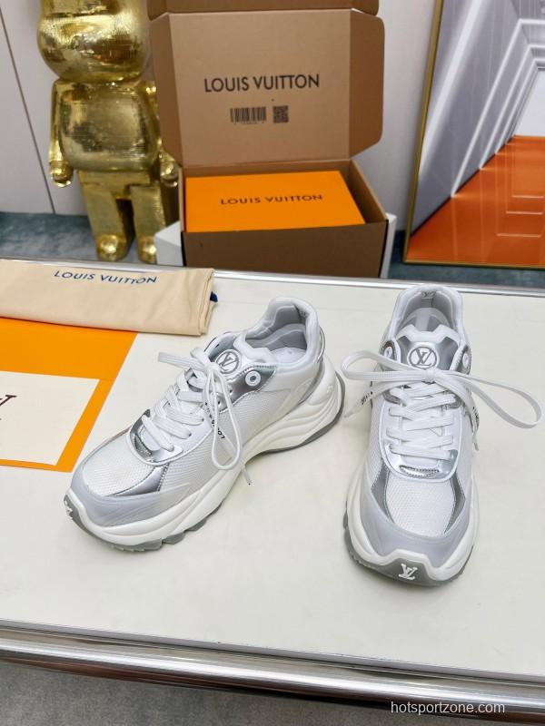 2025 Women Louis Vuitton White Grey Mesh Leather Sneakers LY00340