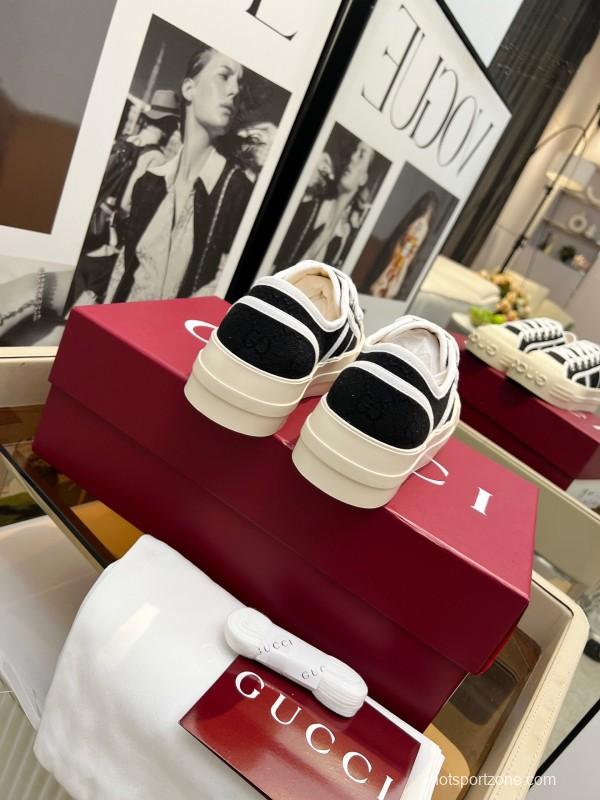 2025 Women Gucci Black White Canvas Platform Sneakers LY00270