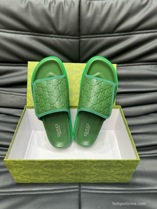 2024 Slippers Gucci Green Leather Slippers MJ00200