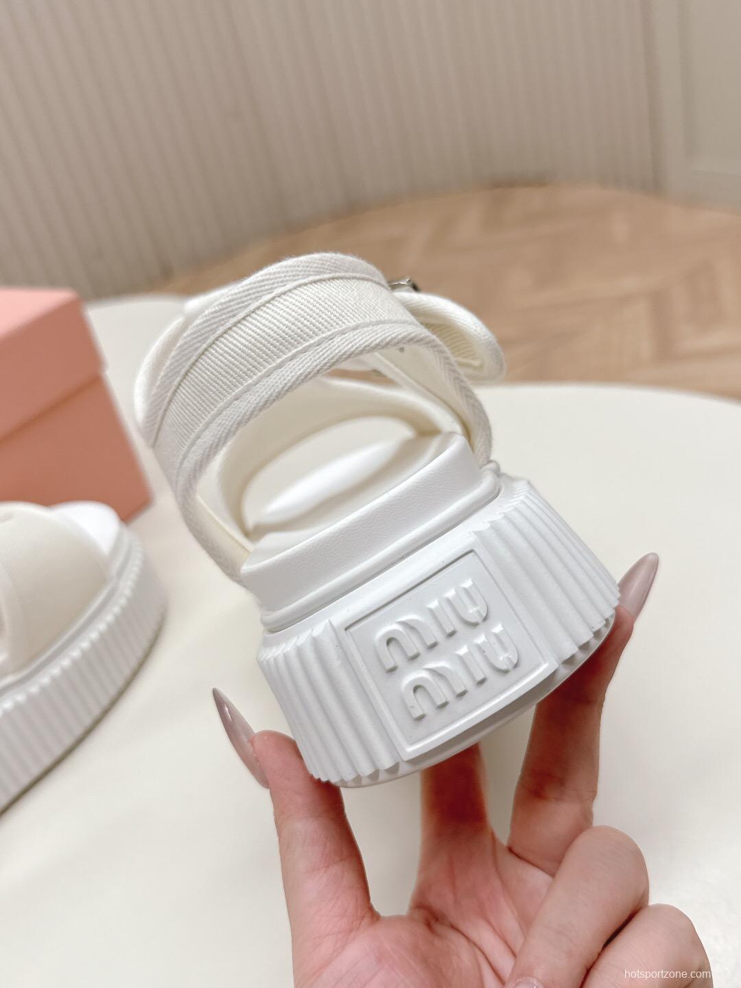 2025 Women Miu Miu White Canvas Sandals