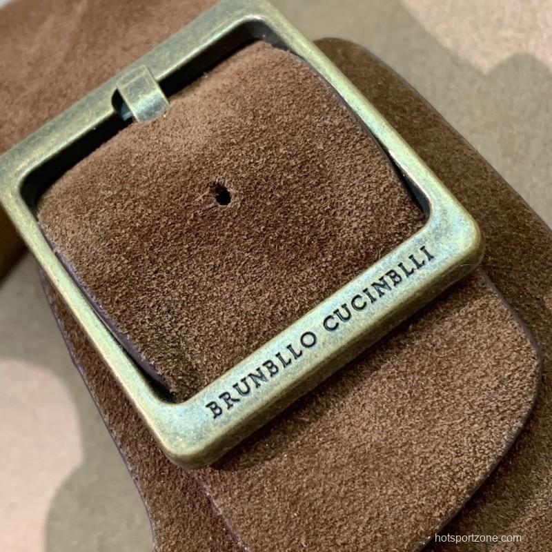 2025 Unisex Brunello Cucinelli Brown Suede Leather Slippers KFY00250