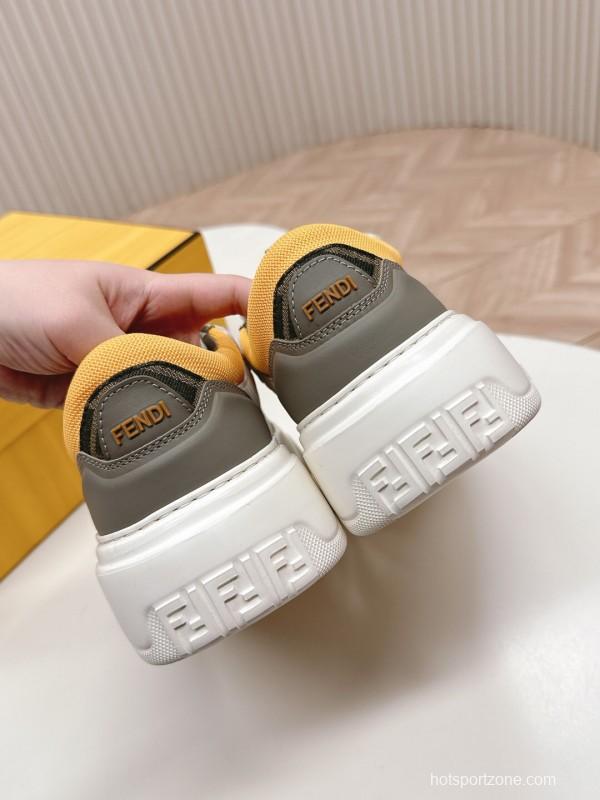 2025 Women Fendi White Grey Yellow Leather Mesh Sneakers