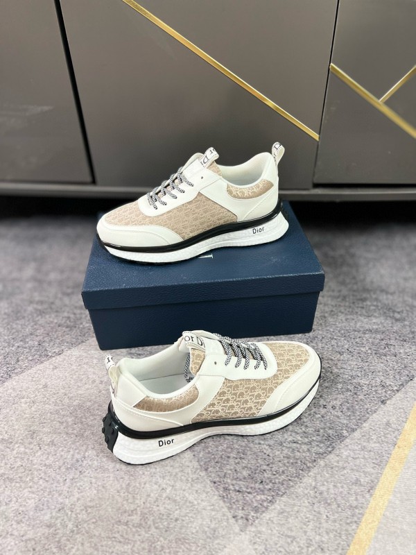 2024 Unisex Dior Beige White Fabric Leather Sneakers MJ00270