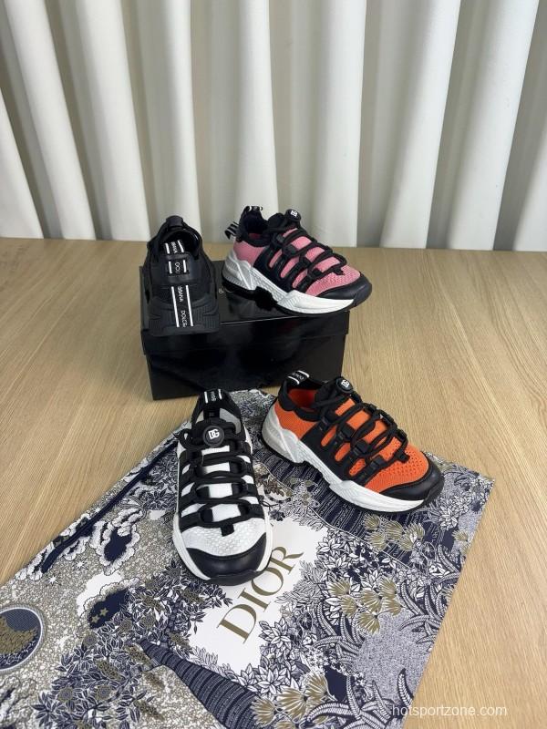 2024 Kids Dolce & Gabbana Black Orange White Pink Fabric Sneakers