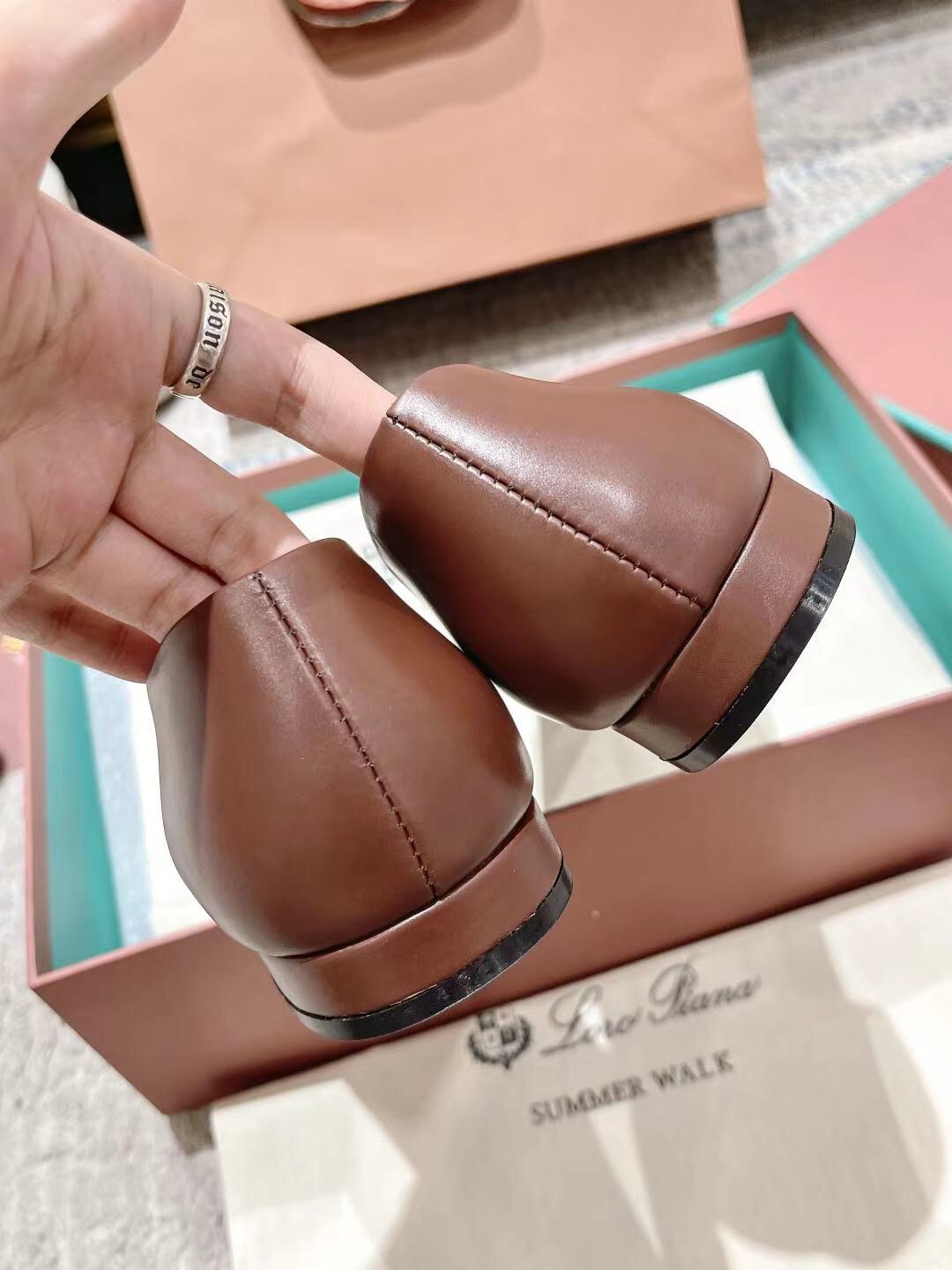 2025 Women Le Parmentier Brown Leather Ballet Flats LY00300