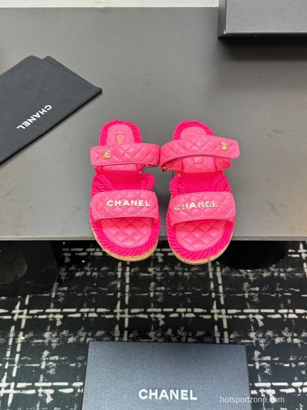 2025 Slippers Chanel Pink Quilted Fabric Espadrille LY00250