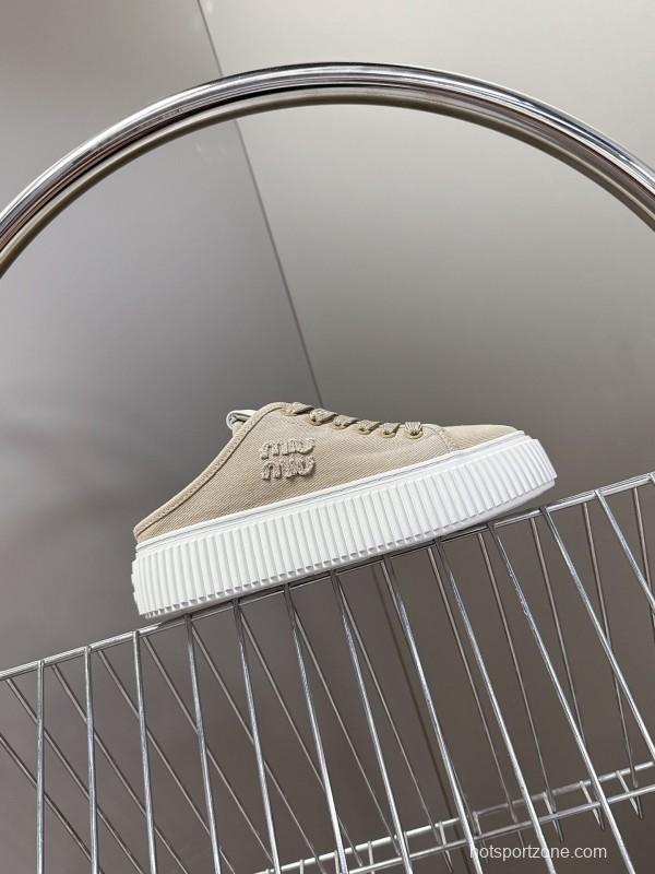 2025 Women Miu Miu Beige Canvas Sneakers LY