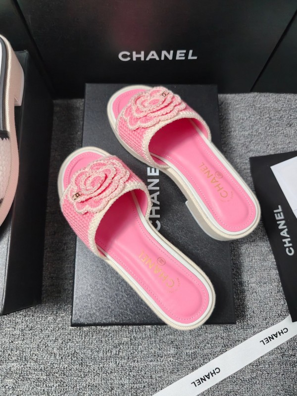 2025 Slippers Chanel Pink Straw Slide Floral LY00360
