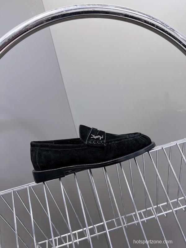 2025 Women Yves Saint Laurent Black Suede Loafers