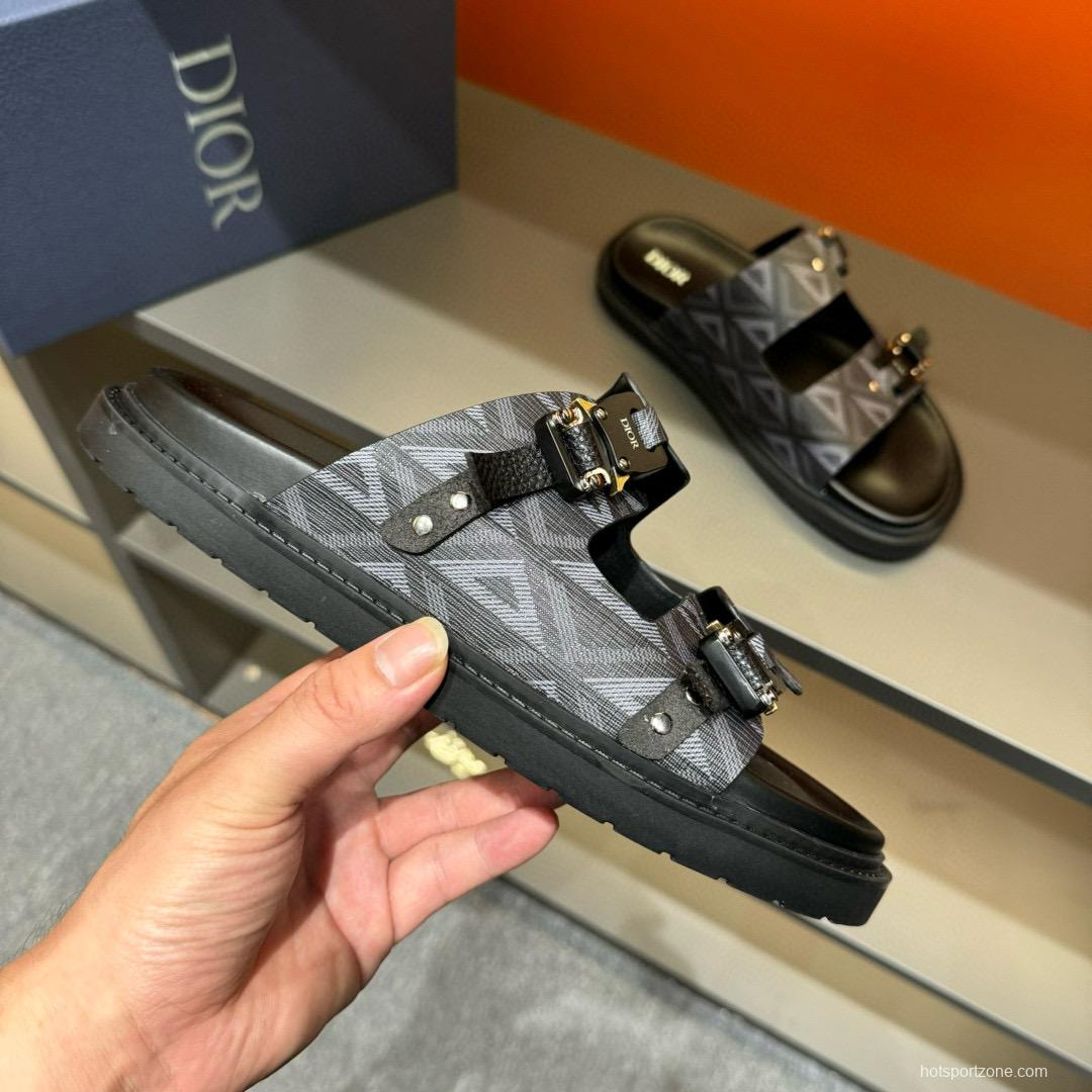 2024 Men Dior Black Grey Canvas Leather Slippers MJ00200